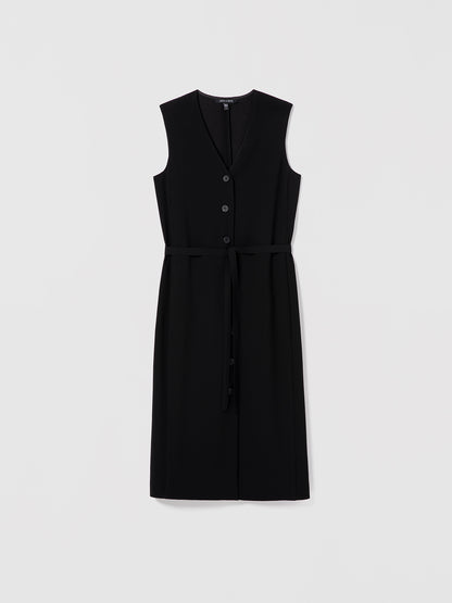 Judith and Charles Grace Dress – sleeveless black button-down midi dress with a sash tie at the waist for a cinched silhouette 