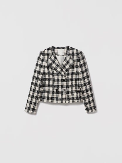 Black-and-white cropped check double-breasted jacket by Judith & Charles.