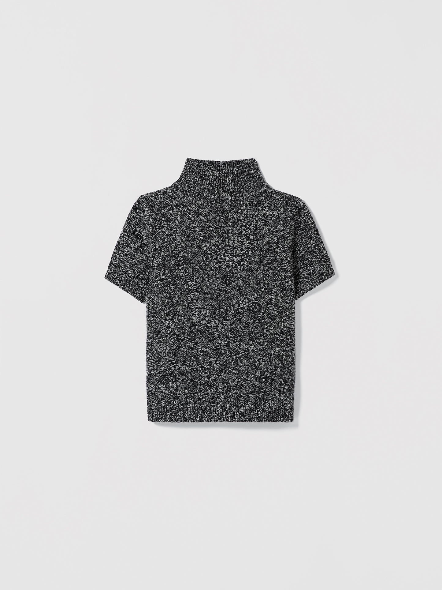 "Fitted short sleeve mock neck sweater in extrafine Italian wool, color Black/Off White by Judith and Charles, style code 249-4160"