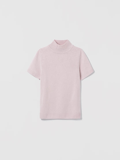 Light pink Jenn short sleeve mock neck sweater by Judith & Charles, made from 70% wool and 30% cashmere, style number 280-4159