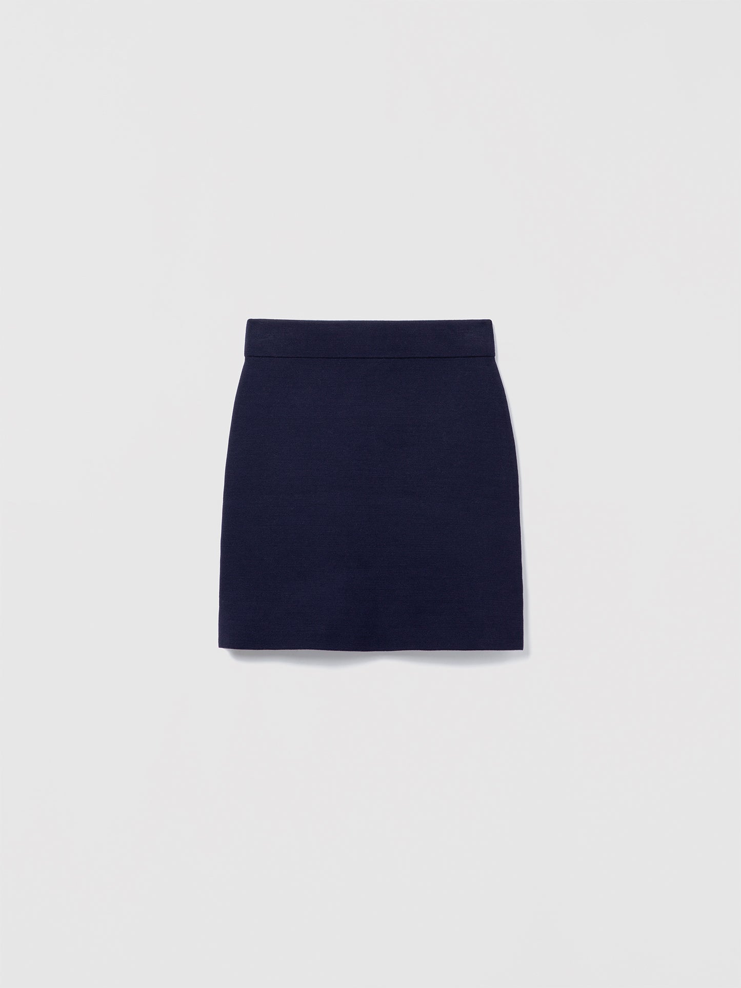 Judith and Charles Navy Laric Skirt – Slight A-line pull-on skirt in 100% mercerized cotton, crafted from Italian fabric, 17.5" back length 