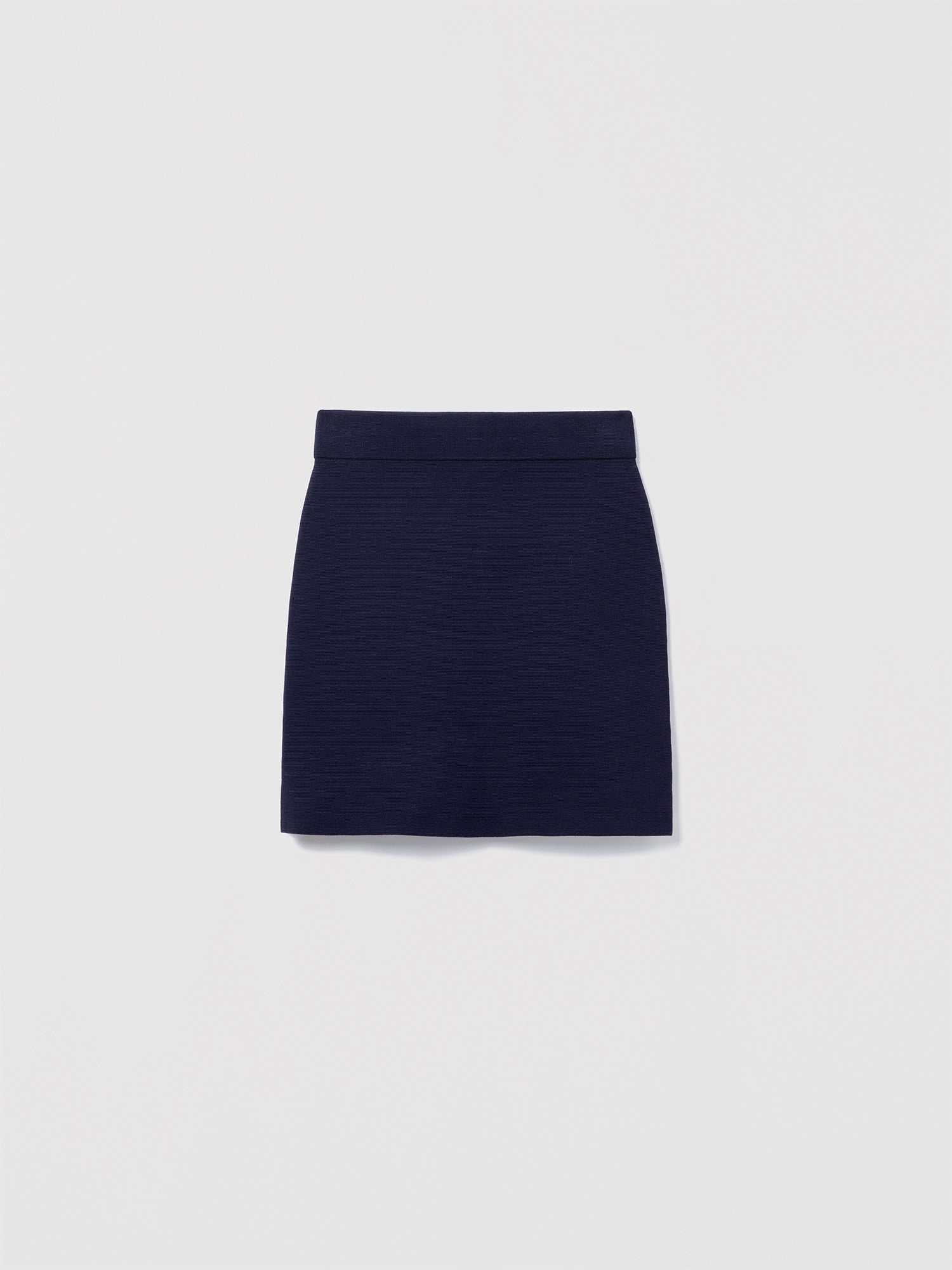 Judith and Charles Navy Laric Skirt – Slight A-line pull-on skirt in 100% mercerized cotton, crafted from Italian fabric, 17.5" back length 