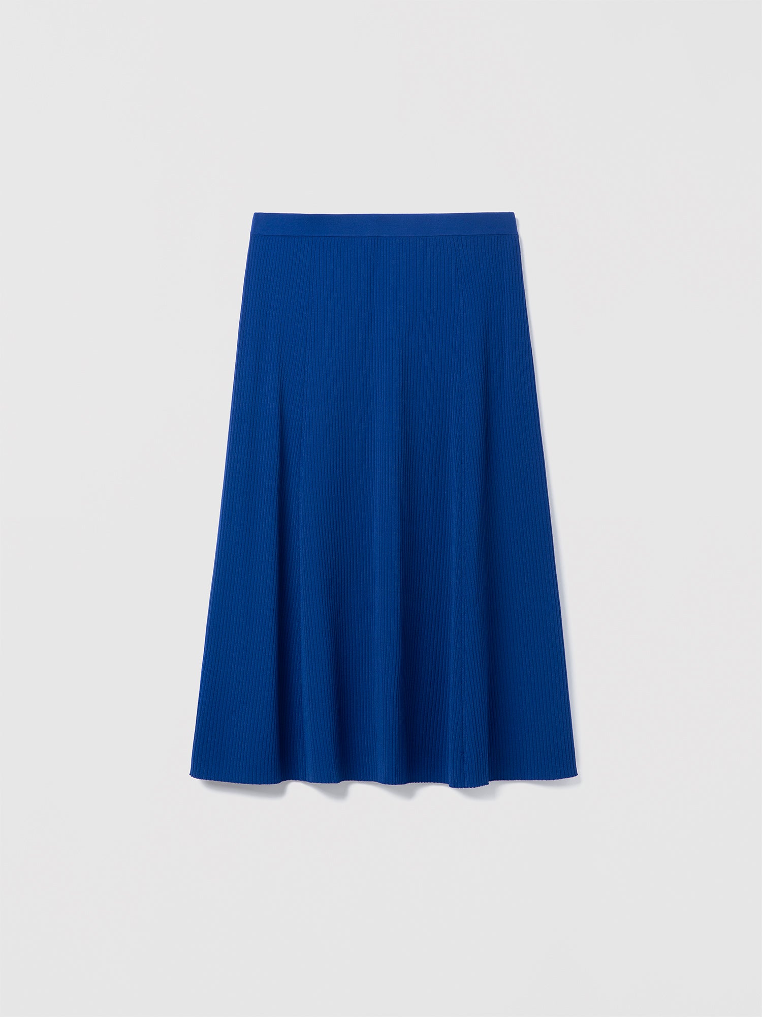 Judith and Charles Lecco Skirt in royal blue – pull-on midi skirt in ribbed compact yarn with a full, easy-fit silhouette; 75% viscose, 25% polyamide; unlined; 31″ back length; fabric from Italy