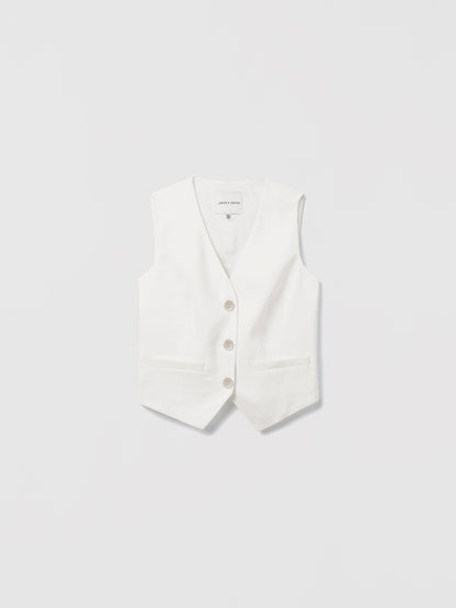 Judith and Charles off-white Lime Vest -– fitted sleeveless vest with partial lining; made in Portugal from Italian fabric