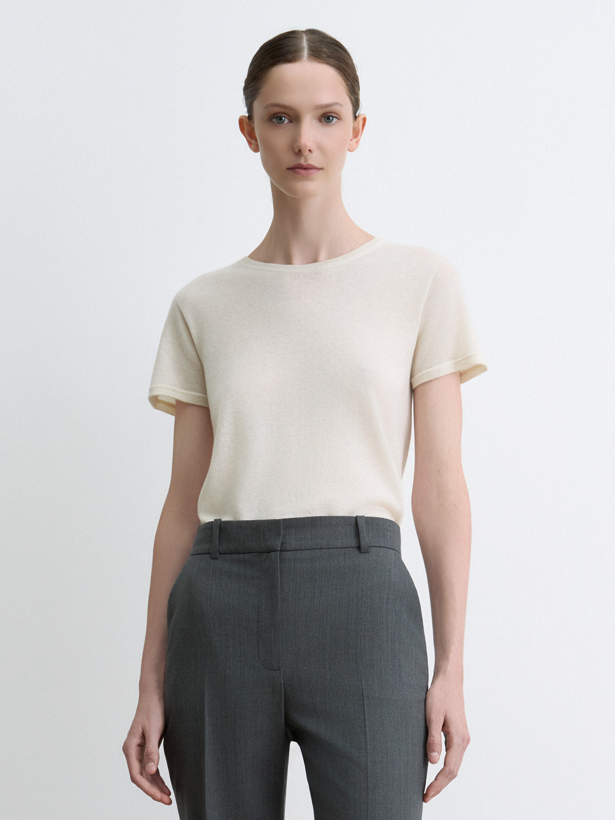 Machine Washable Cashmere Short Sleeve Crewneck