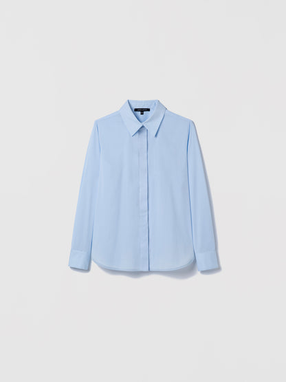Pale blue Cotton‑blend blouse with spread collar and hidden button placket shown in a clean, structured silhouette