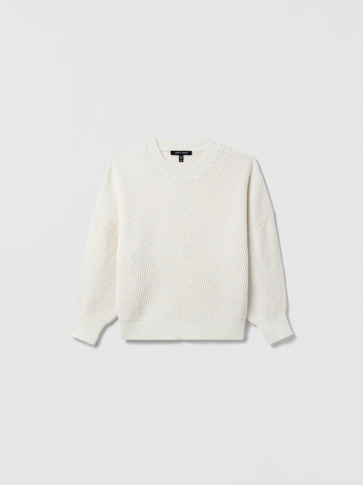 Off White ribbed sweater on a light gray background