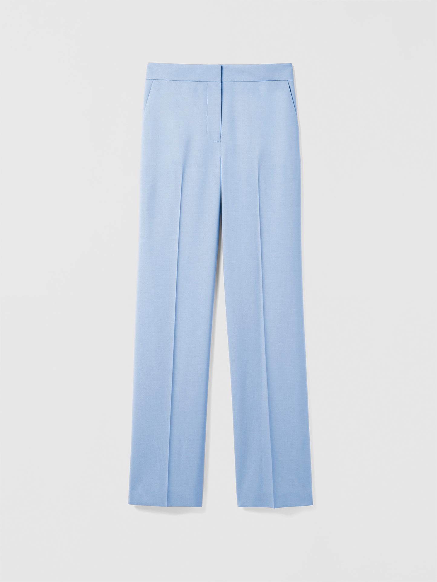 Judith and Charles Parme Pant – Full wide leg, mid-rise pant in Tropical Wool featuring slash pockets, back welt pockets, hook and eye closure, and belt loops; partially lined, made in Canada from Italian fabric, 34" inseam (Style 640-3902).