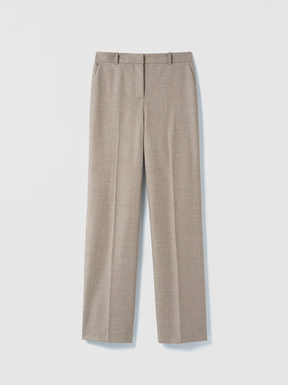 Judith & Charles Parme straight-leg pant in camel wool-cashmere blend, unlined with 34” inseam.
