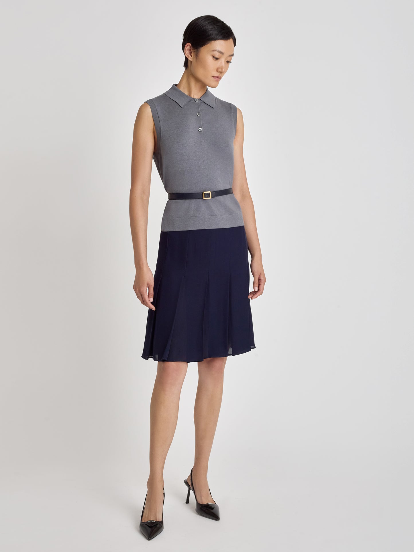 Polo Sans Manches en Soie et Coton