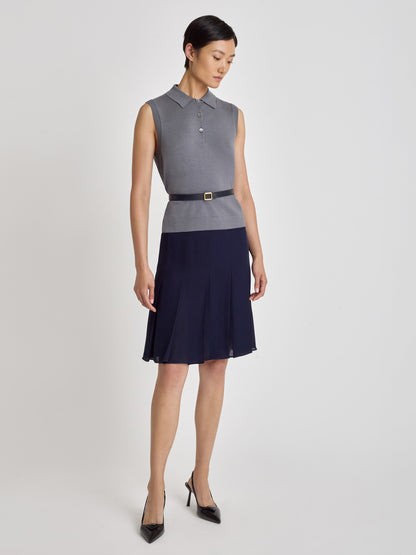 Polo Sans Manches en Soie et Coton