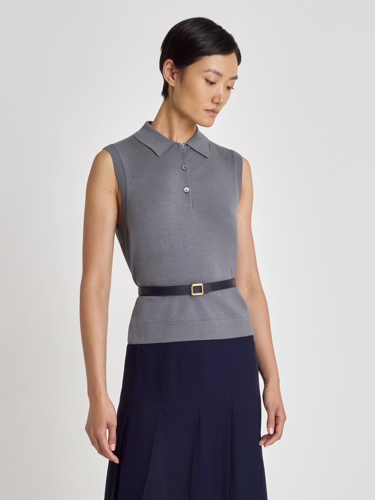Polo Sans Manches en Soie et Coton
