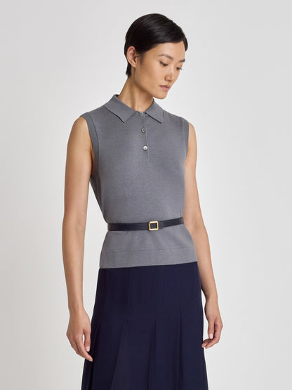 Polo Sans Manches en Soie et Coton