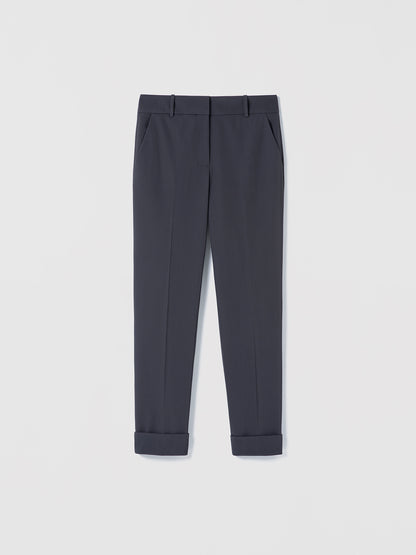 Flat shot of slim cuffed trousers in dark grey color