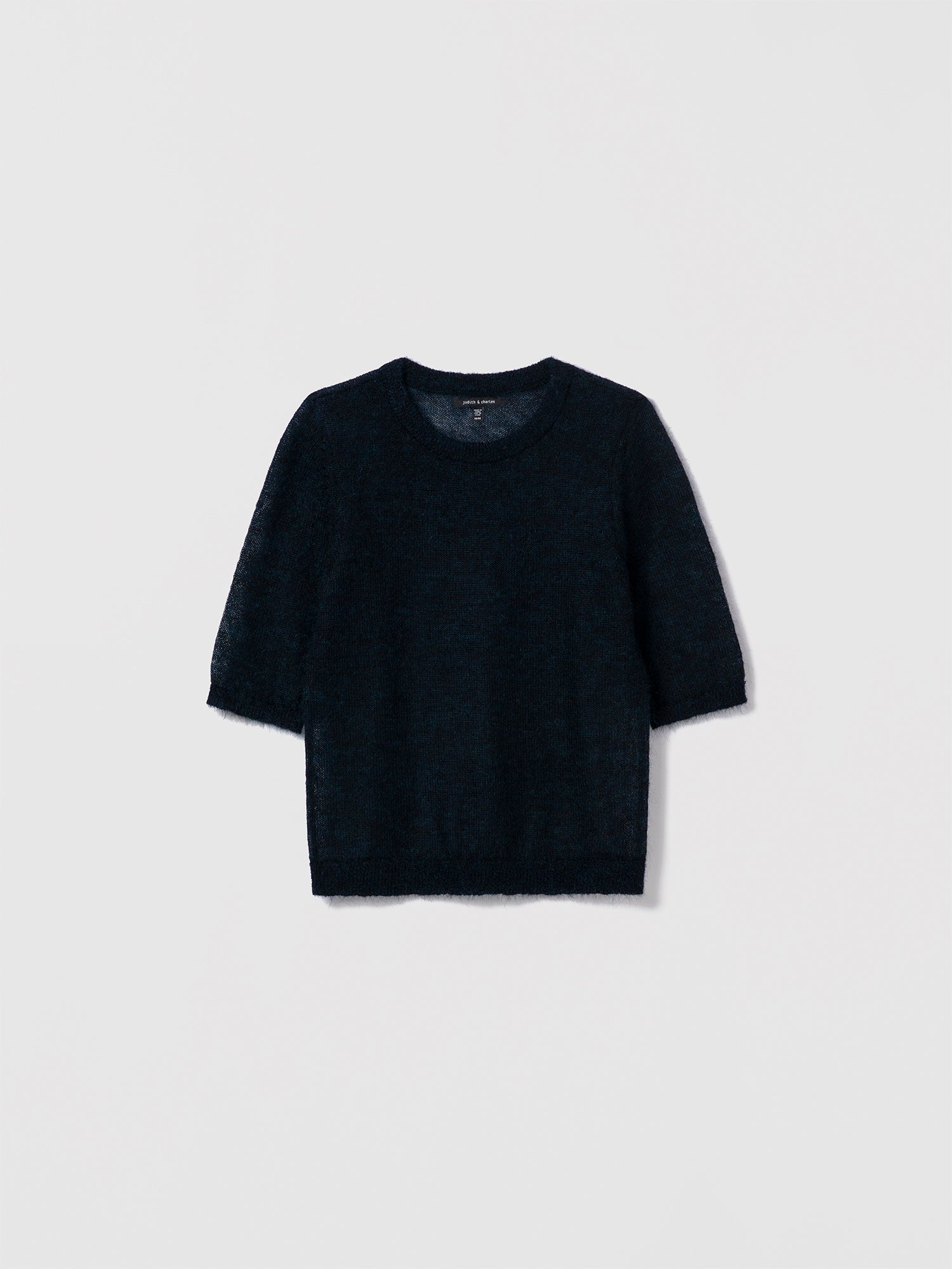 Deep Ocean cropped mohair pullover with crew neck by Judith & Charles.