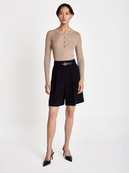 Judith and Charles  Sol Short – high‑waist, fluid satin back crepe shorts with an invisible side zipper, belt loops, and partial lining; made in Canada from Japanese fabric 