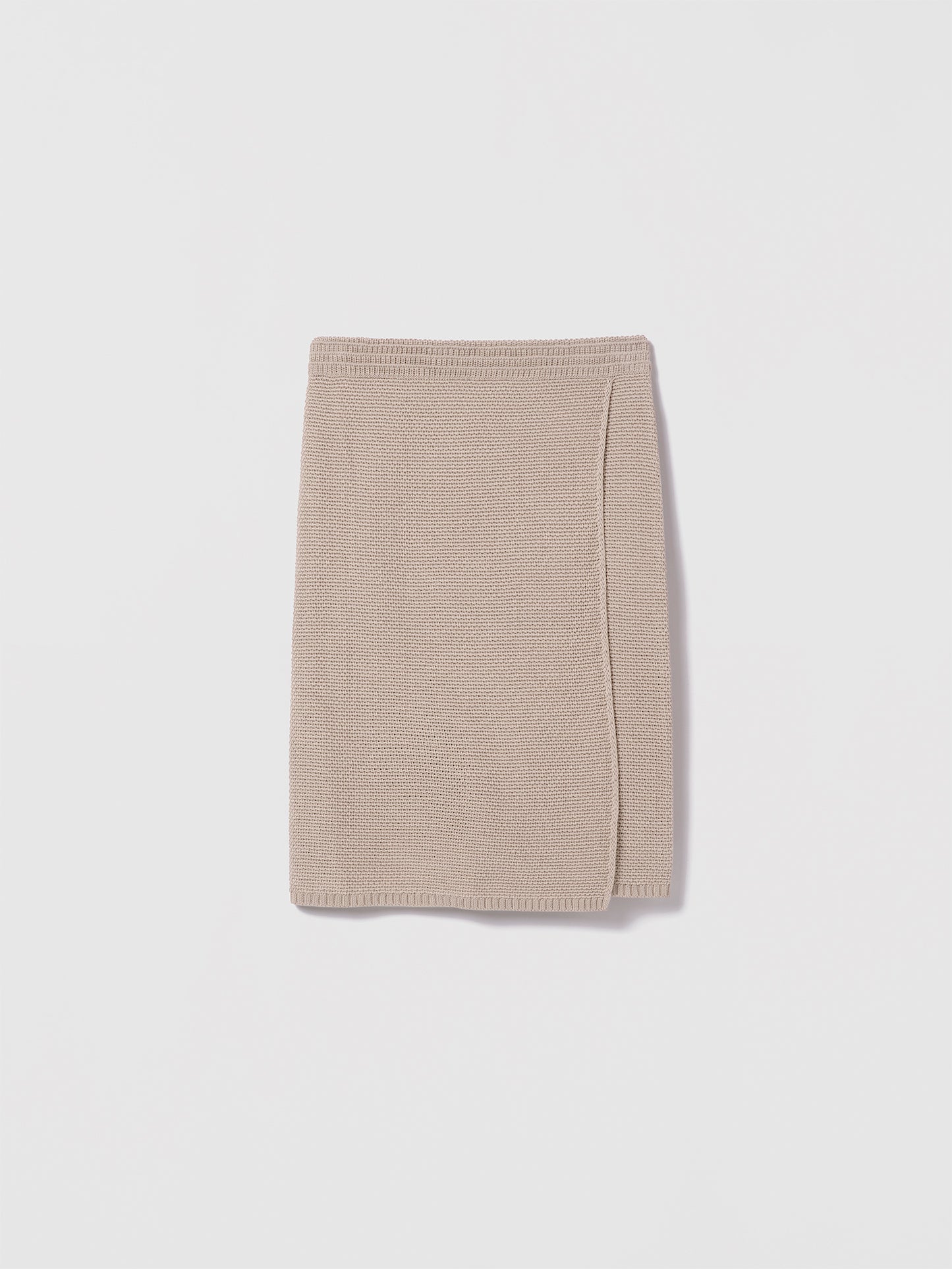 Judith and Charles Sand Slate Skirt – pull-on long wrap skirt in Italian mercerized cotton with an easy fit and 24″ back length 