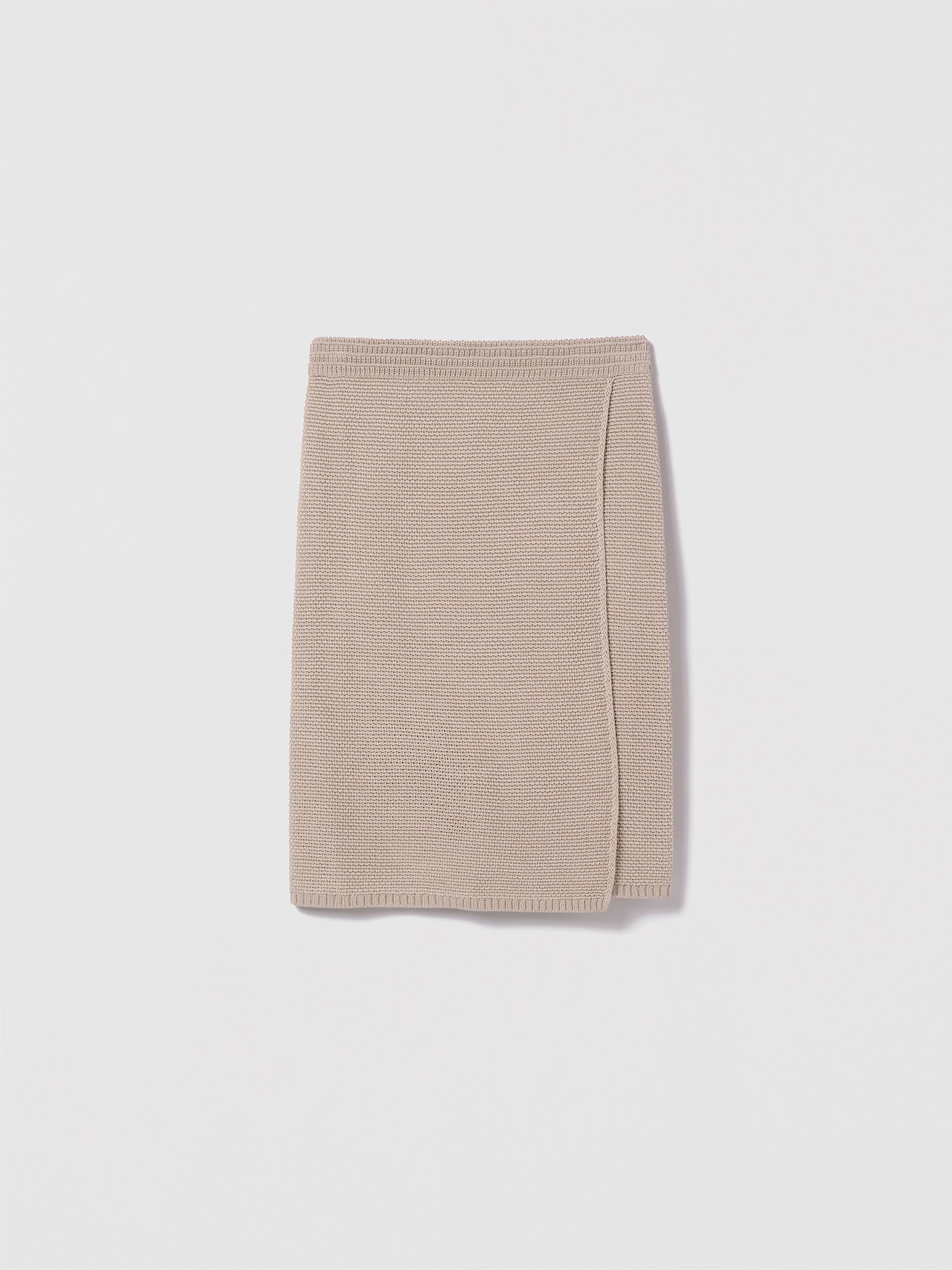 Judith and Charles Sand Slate Skirt – pull-on long wrap skirt in Italian mercerized cotton with an easy fit and 24″ back length 