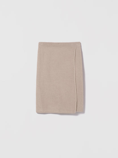 Judith and Charles Sand Slate Skirt – pull-on long wrap skirt in Italian mercerized cotton with an easy fit and 24″ back length 