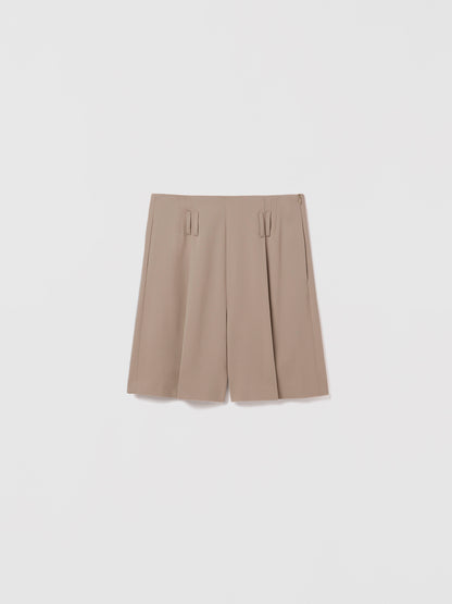 Judith and Charles  Sol Short in color sand – high‑waist, fluid satin back crepe shorts with an invisible side zipper, belt loops, and partial lining; made in Canada from Japanese fabric 