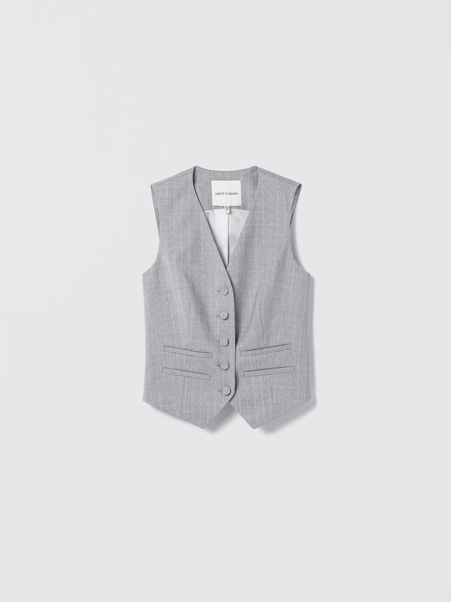 Flatshot of a grey striped tailored vest