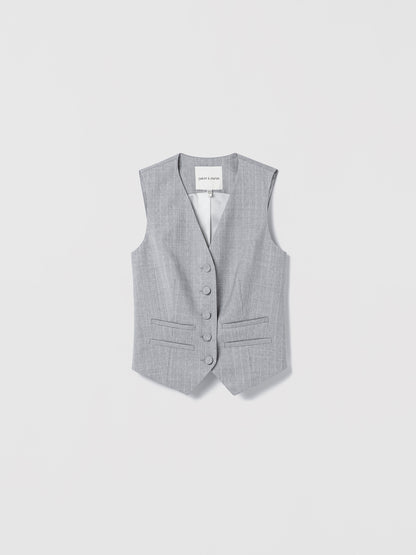 Flatshot of a grey striped tailored vest