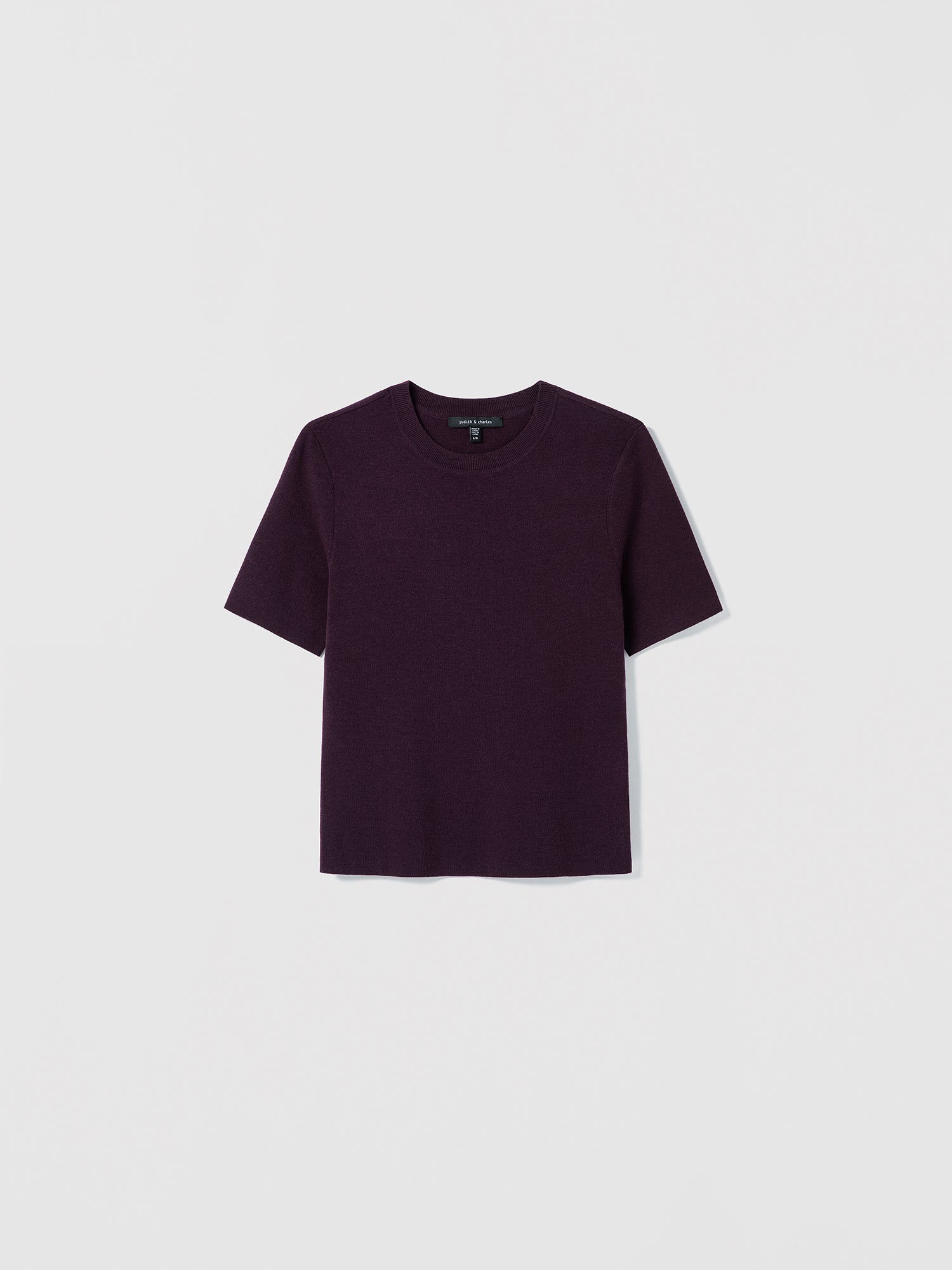 Dark Cherry Short Sleeve Sweater with crew neck by Judith & Charles. 