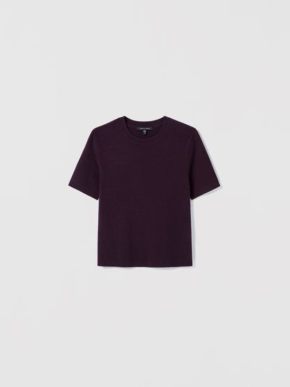 Dark Cherry Short Sleeve Sweater with crew neck by Judith & Charles. 