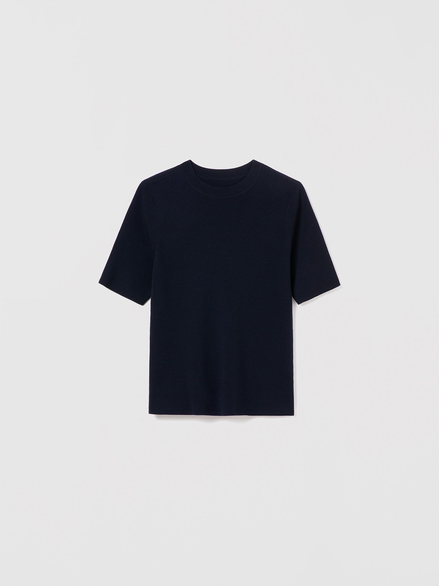 Navy Short Sleeve Sweater with crew neck by Judith & Charles. 