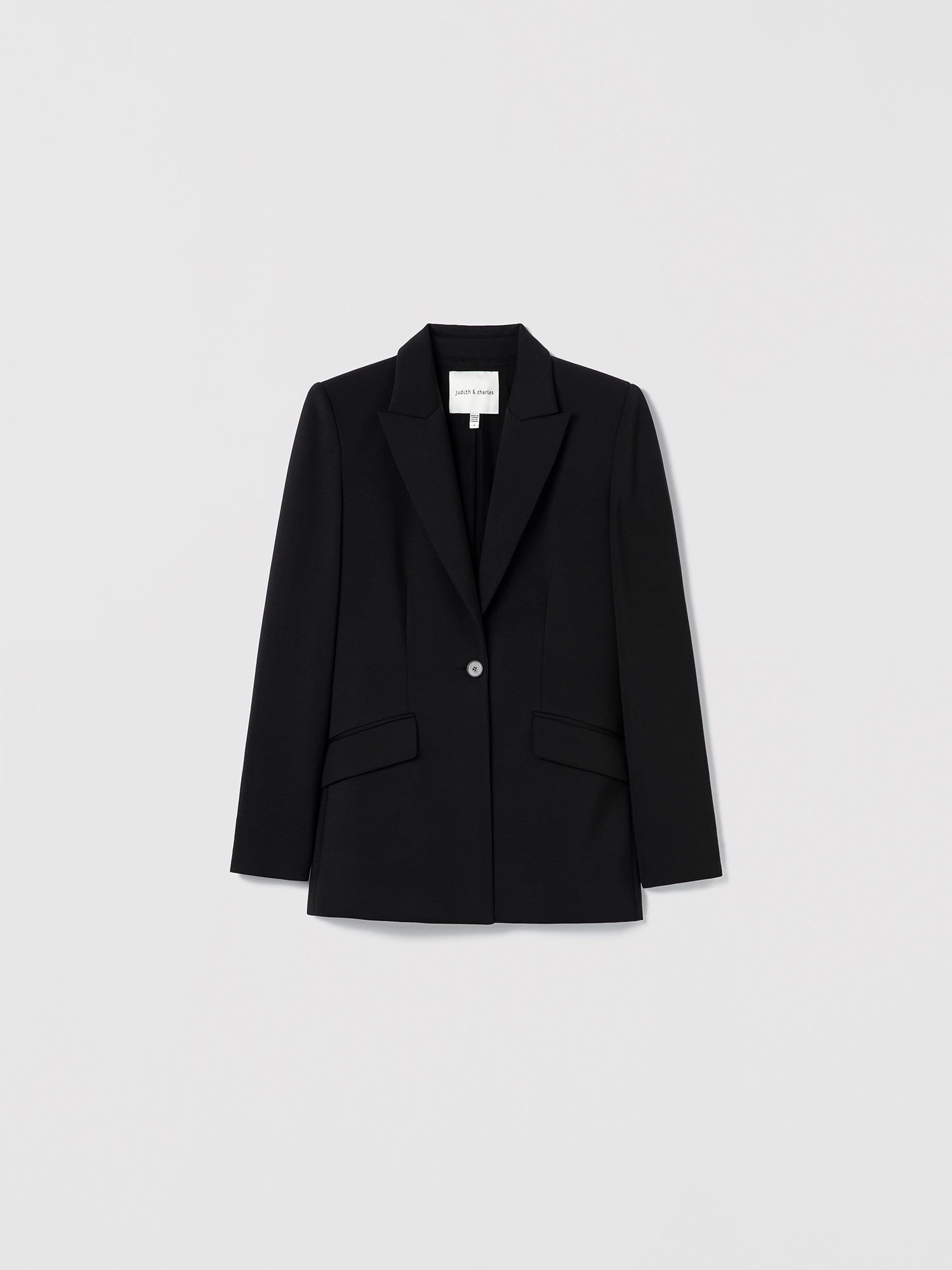 Black flat stretch polyamide jacket with full nylon-spandex lining, made in Canada from Italian fabric — Judith and Charles Taylor Jacket 752-1987