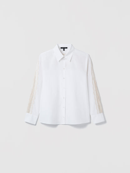 White shirt with sheer sleeves on a light gray background