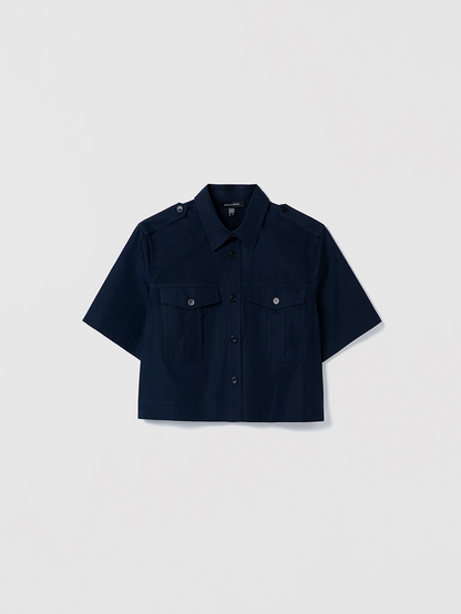Blouse Militaire à Manches Courtes en Popeline